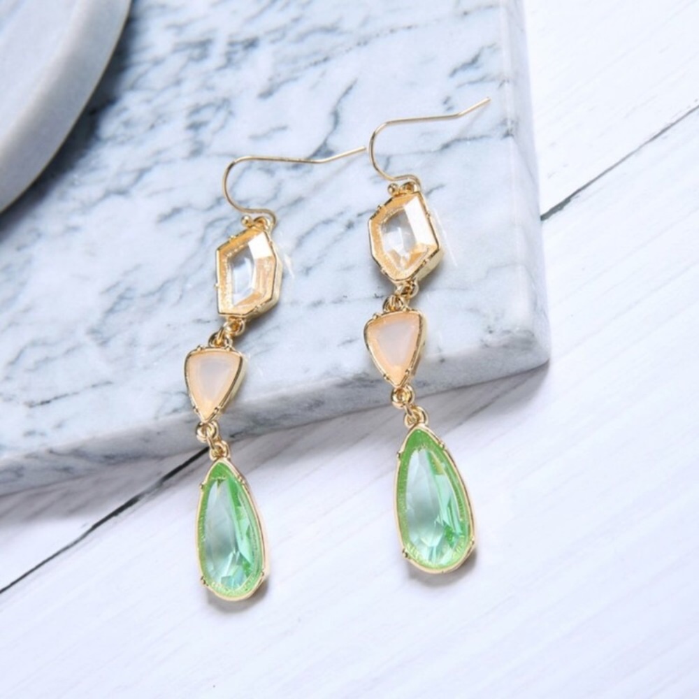New! Green Glass Drop Earrings - Picture 8 of 13